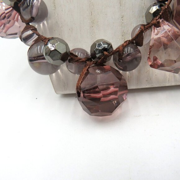 Mark Avon Necklace 32" Purple Gray Faceted Cluster Beads Ribbon Rose Gold Tone - Picture 5 of 7